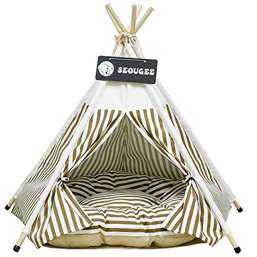 SEOUGEE Haustiere Tipi Zelt für Hunde und Katzen Waschbar und Abnehmbar Baumwolle Canvas Hundebett und Katzenhaus mit Kissen Indoor und Outdoor Pet Kennel und Spielhaus Tragbar und Stilvolles Tipi SEOUGEE Haustiere Tipi Zelt für Hunde und Katzen Waschbar und Abnehmbar Baumwolle Canvas Hundebett und Katzenhaus mit Kissen Indoor und Outdoor Pet Kennel und Spielhaus Tragbar und Stilvolles Tipi von SEOUGEE