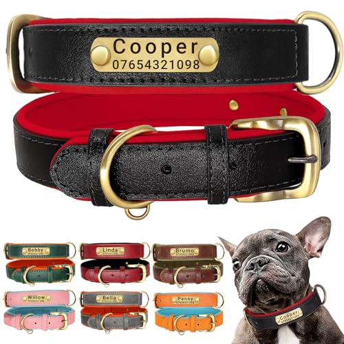 SEOUGEE Hundehalsband aus echtem Leder, personalisierbar, weich gepolstert, strapazierfähig, mit individuell graviertem Namensschild, verstellbar für kleine, mittelgroße und große Hunde (S, Schwarz SEOUGEE Hundehalsband aus echtem Leder, personalisierbar, weich gepolstert, strapazierfähig, mit individuell graviertem Namensschild, verstellbar für kleine, mittelgroße und große Hunde (S, Schwarz von SEOUGEE