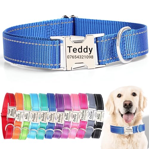 SEOUGEE Hundehalsband mit gravierter Metallschnalle, reflektierendes Nylon-Halsband für kleine, mittelgroße und große Hunde, mit individuellem Namensschild, Telefonnummer, verstellbar (Dunkelblau, XS: SEOUGEE Hundehalsband mit gravierter Metallschnalle, reflektierendes Nylon-Halsband für kleine, mittelgroße und große Hunde, mit individuellem Namensschild, Telefonnummer, verstellbar (Dunkelblau, XS: von SEOUGEE