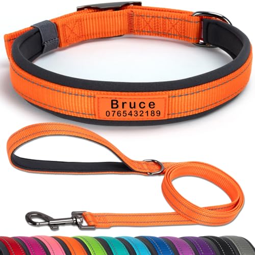 SEOUGEE Hundehalsband und Leine, personalisierbar, strapazierfähige Metallschnalle, ultrabreites, weiches Neopren, gepolstert, verstellbares, reflektierendes Hundehalsband für kleine, mittelgroße SEOUGEE Hundehalsband und Leine, personalisierbar, strapazierfähige Metallschnalle, ultrabreites, weiches Neopren, gepolstert, verstellbares, reflektierendes Hundehalsband für kleine, mittelgroße von SEOUGEE