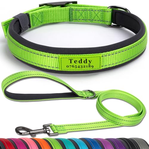 SEOUGEE Hundehalsband und Leine, personalisierbar, strapazierfähige Metallschnalle, ultrabreites, weiches Neopren, gepolstert, verstellbares, reflektierendes Hundehalsband für kleine, mittelgroße SEOUGEE Hundehalsband und Leine, personalisierbar, strapazierfähige Metallschnalle, ultrabreites, weiches Neopren, gepolstert, verstellbares, reflektierendes Hundehalsband für kleine, mittelgroße von SEOUGEE