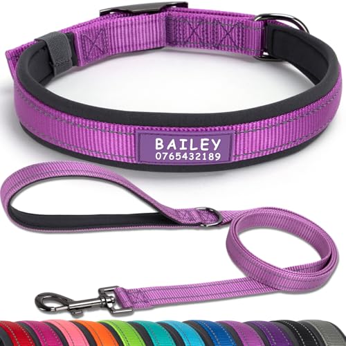 SEOUGEE Hundehalsband und Leine, personalisierbar, strapazierfähige Metallschnalle, ultrabreites, weiches Neopren, gepolstert, verstellbares, reflektierendes Hundehalsband für kleine, mittelgroße SEOUGEE Hundehalsband und Leine, personalisierbar, strapazierfähige Metallschnalle, ultrabreites, weiches Neopren, gepolstert, verstellbares, reflektierendes Hundehalsband für kleine, mittelgroße von SEOUGEE