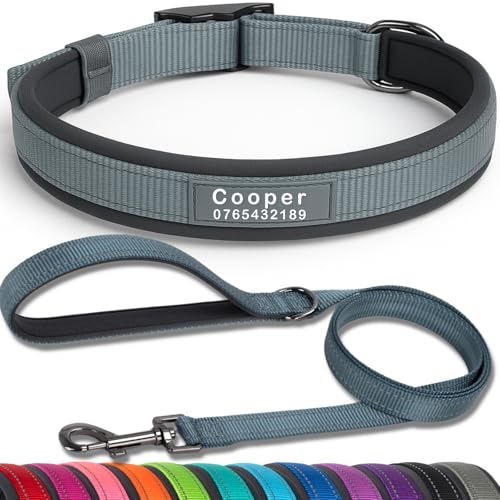 SEOUGEE Hundehalsband und Leine, personalisierbar, strapazierfähige Metallschnalle, ultrabreites, weiches Neopren, gepolstert, verstellbares, reflektierendes Hundehalsband für mittelgroße und große SEOUGEE Hundehalsband und Leine, personalisierbar, strapazierfähige Metallschnalle, ultrabreites, weiches Neopren, gepolstert, verstellbares, reflektierendes Hundehalsband für mittelgroße und große von SEOUGEE