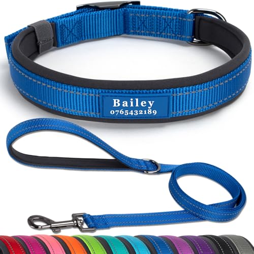 SEOUGEE Hundehalsband und Leine, personalisierbar, strapazierfähige Metallschnalle, ultrabreites, weiches Neopren, gepolstert, verstellbares, reflektierendes Hundehalsband für mittelgroße und große SEOUGEE Hundehalsband und Leine, personalisierbar, strapazierfähige Metallschnalle, ultrabreites, weiches Neopren, gepolstert, verstellbares, reflektierendes Hundehalsband für mittelgroße und große von SEOUGEE