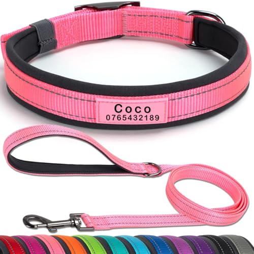 SEOUGEE Hundehalsband und Leine, personalisierbar, strapazierfähige Metallschnalle, ultrabreites, weiches Neopren, gepolstert, verstellbares, reflektierendes Hundehalsband für mittelgroße und große SEOUGEE Hundehalsband und Leine, personalisierbar, strapazierfähige Metallschnalle, ultrabreites, weiches Neopren, gepolstert, verstellbares, reflektierendes Hundehalsband für mittelgroße und große von SEOUGEE