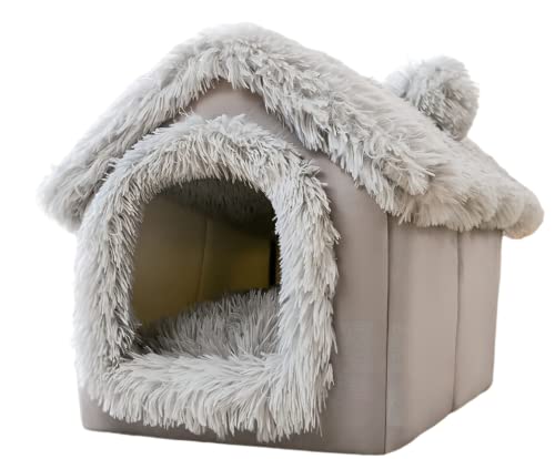 SEOUGEE Hundehütte, warme und gemütliche Katzenhöhle Bett für den Innenbereich mit abnehmbarem Kissen, 3-in-1 waschbarer Plüsch-Hunde-Iglu, faltbar, rutschfest, Zwinger für Haustiere, Welpen, von SEOUGEE