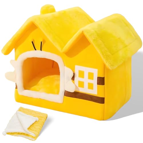 SEOUGEE Katzenhöhlenbett, warmes, gemütliches Hundebett für den Innenbereich, mit abnehmbarem Kissen, bequemes Plüsch-Haustier-Katzen-Iglu, waschbar, faltbar, Katzenhäuser mit rutschfester Unterseite SEOUGEE Katzenhöhlenbett, warmes, gemütliches Hundebett für den Innenbereich, mit abnehmbarem Kissen, bequemes Plüsch-Haustier-Katzen-Iglu, waschbar, faltbar, Katzenhäuser mit rutschfester Unterseite von SEOUGEE