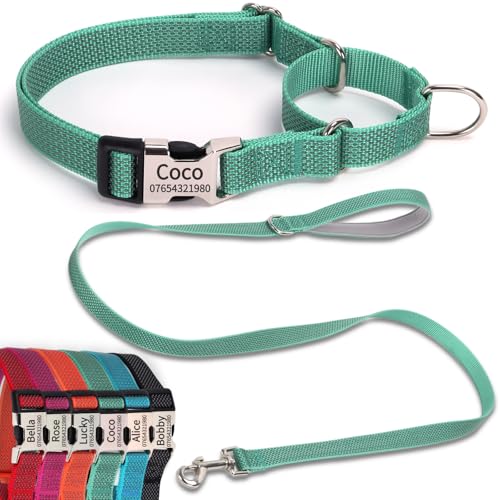 SEOUGEE Martingale Hundehalsband, personalisierbar und Leine, reflektierendes Nylon, Anti-Würge-Hundehalsbänder und Leine mit individuell gravierter Schnalle, Spaziergangstraining für mittelgroße SEOUGEE Martingale Hundehalsband, personalisierbar und Leine, reflektierendes Nylon, Anti-Würge-Hundehalsbänder und Leine mit individuell gravierter Schnalle, Spaziergangstraining für mittelgroße von SEOUGEE