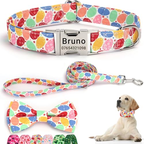 SEOUGEE Oster-Hundehalsband, personalisierbar, mit Fliege und Leine, verstellbare Baumwoll-Hundehalsbänder und Leine mit gravierter Metallschnalle für kleine Hunde (Ostereier-Set, S: Halsumfang 30–40 SEOUGEE Oster-Hundehalsband, personalisierbar, mit Fliege und Leine, verstellbare Baumwoll-Hundehalsbänder und Leine mit gravierter Metallschnalle für kleine Hunde (Ostereier-Set, S: Halsumfang 30–40 von SEOUGEE