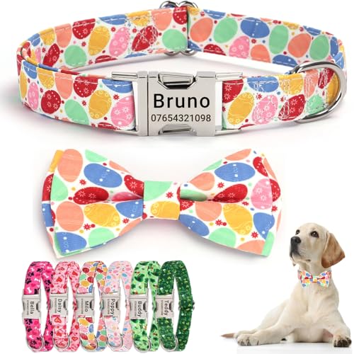 SEOUGEE Oster-Hundehalsband, personalisierbar mit Fliege, verstellbar, weiche Baumwolle, mit individuell gravierter Metallschnalle, Name, Telefonnummer für große Hunde (Ostereier, L: Halsumfang 40–60 SEOUGEE Oster-Hundehalsband, personalisierbar mit Fliege, verstellbar, weiche Baumwolle, mit individuell gravierter Metallschnalle, Name, Telefonnummer für große Hunde (Ostereier, L: Halsumfang 40–60 von SEOUGEE