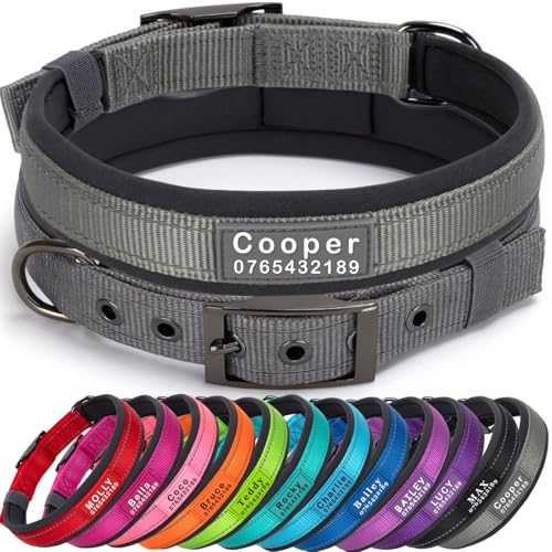 SEOUGEE Personalisiertes Hundehalsband mit Namen und Telefonnummer, strapazierfähige Metallschnalle, ultrabreites, weiches Neopren gepolstert, verstellbares, reflektierendes Hundehalsband für SEOUGEE Personalisiertes Hundehalsband mit Namen und Telefonnummer, strapazierfähige Metallschnalle, ultrabreites, weiches Neopren gepolstert, verstellbares, reflektierendes Hundehalsband für von SEOUGEE