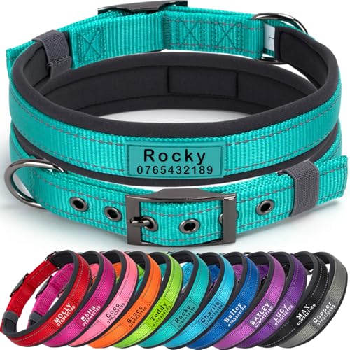 SEOUGEE Personalisiertes Hundehalsband mit Namen und Telefonnummer, strapazierfähige Metallschnalle, ultrabreites, weiches Neopren gepolstert, verstellbares, reflektierendes Hundehalsband für SEOUGEE Personalisiertes Hundehalsband mit Namen und Telefonnummer, strapazierfähige Metallschnalle, ultrabreites, weiches Neopren gepolstert, verstellbares, reflektierendes Hundehalsband für von SEOUGEE