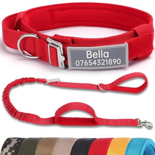 SEOUGEE Taktisches Hundehalsband, personalisierbar, mit Griff und Leine, weich gepolstert, mit individuellem reflektierendem Namensaufnäher, Haustierhalsbänder mit tragbarer Schnalle für mittelgroße SEOUGEE Taktisches Hundehalsband, personalisierbar, mit Griff und Leine, weich gepolstert, mit individuellem reflektierendem Namensaufnäher, Haustierhalsbänder mit tragbarer Schnalle für mittelgroße von SEOUGEE