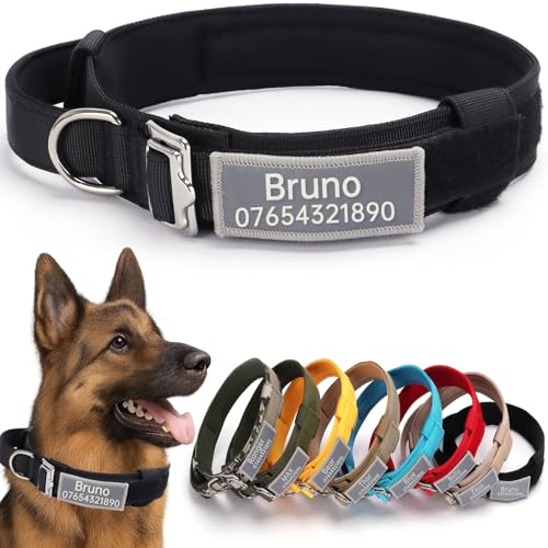 SEOUGEE Taktisches Hundehalsband, personalisierbar mit Griff, weich gepolsterte Hundehalsbänder mit benutzerdefiniertem reflektierendem Namensaufnäher, verstellbare Halsbänder mit tragbarer Schnalle SEOUGEE Taktisches Hundehalsband, personalisierbar mit Griff, weich gepolsterte Hundehalsbänder mit benutzerdefiniertem reflektierendem Namensaufnäher, verstellbare Halsbänder mit tragbarer Schnalle von SEOUGEE