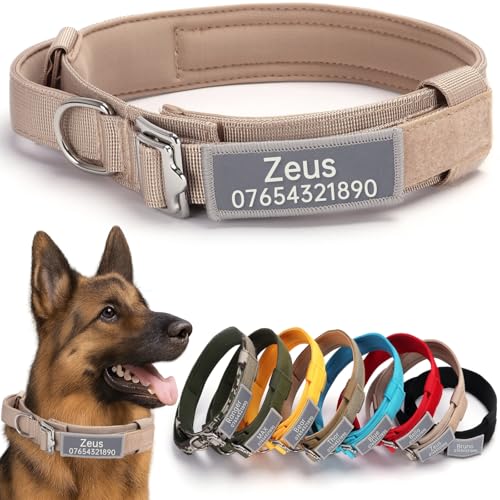 SEOUGEE Taktisches Hundehalsband, personalisierbar mit Griff, weich gepolsterte Hundehalsbänder mit benutzerdefiniertem reflektierendem Namensaufnäher, verstellbare Halsbänder mit tragbarer Schnalle SEOUGEE Taktisches Hundehalsband, personalisierbar mit Griff, weich gepolsterte Hundehalsbänder mit benutzerdefiniertem reflektierendem Namensaufnäher, verstellbare Halsbänder mit tragbarer Schnalle von SEOUGEE