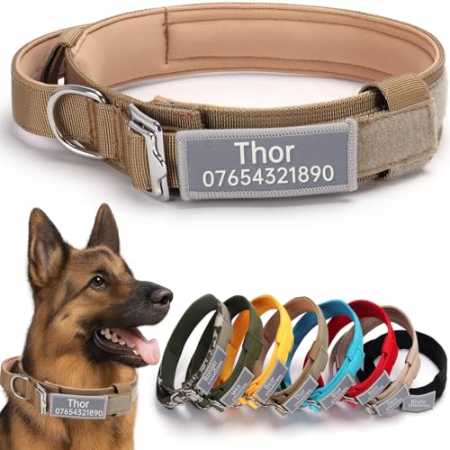 SEOUGEE Taktisches Hundehalsband, personalisierbar mit Griff, weich gepolsterte Hundehalsbänder mit benutzerdefiniertem reflektierendem Namensaufnäher, verstellbare Halsbänder mit tragbarer Schnalle SEOUGEE Taktisches Hundehalsband, personalisierbar mit Griff, weich gepolsterte Hundehalsbänder mit benutzerdefiniertem reflektierendem Namensaufnäher, verstellbare Halsbänder mit tragbarer Schnalle von SEOUGEE