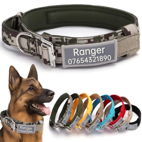 SEOUGEE Taktisches Hundehalsband, personalisierbar mit Griff, weich gepolsterte Hundehalsbänder mit benutzerdefiniertem reflektierendem Namensaufnäher, verstellbare Halsbänder mit tragbarer Schnalle SEOUGEE Taktisches Hundehalsband, personalisierbar mit Griff, weich gepolsterte Hundehalsbänder mit benutzerdefiniertem reflektierendem Namensaufnäher, verstellbare Halsbänder mit tragbarer Schnalle von SEOUGEE