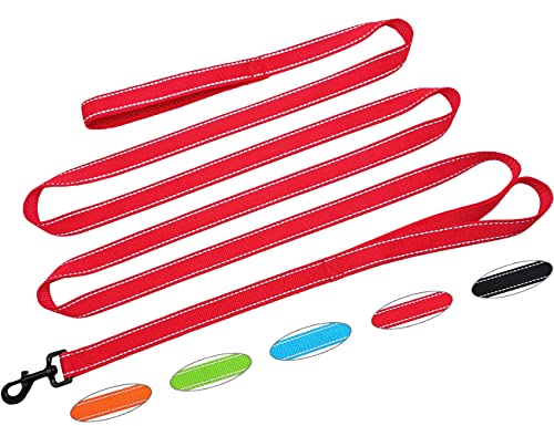 SEPXUFORE 3 m Lange Verkehrsleine mit 2 Griffen, reflektierend, einfache Kontrolle, Training, Spazierengehen, Nylon, 2 Doppelgriffe, Hundeleine für große, mittelgroße Hunde und Abzieher (rot) von SEPXUFORE