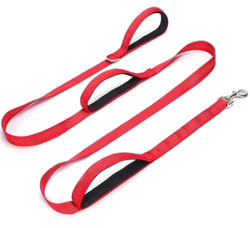 SEPXUFORE Hundeleine mit drei Griffen, starkes Nylon, reflektierend, 3 Griffe, Leine für mittelgroße und große Hunde, 2,4 m, Rot SEPXUFORE Hundeleine mit drei Griffen, starkes Nylon, reflektierend, 3 Griffe, Leine für mittelgroße und große Hunde, 2,4 m, Rot von SEPXUFORE