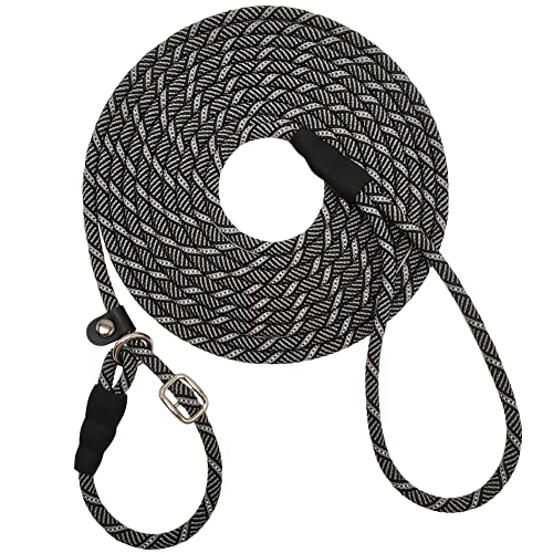 SEPXUFORE Lange Retrieverleine, reflektierend, Anti-Erstickung, 3,6 m, 9 m, 15 m, Trainingsleine für mittelgroße Hunde, kleine Welpen, Haustiere (9 m, Schwarzgrau) von SEPXUFORE