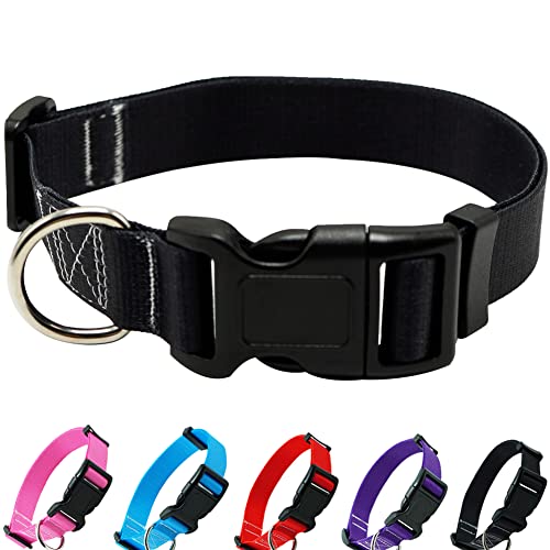 SEPXUFORE Schwarzes Hundehalsband, Nylon, klassisches verstellbares Hundehalsband, 5 Größen für Welpen, kleine, mittelgroße und große Hunde von SEPXUFORE