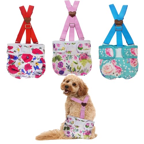 Waschbare Windeln für Hündinnen mit Hosenträgern, wiederverwendbar, feste Hundewindeln, super saugfähig, auslaufsicher, für kleine, mittelgroße und große Hunde im Wärmezyklus, Größe M, 3 Stück Waschbare Windeln für Hündinnen mit Hosenträgern, wiederverwendbar, feste Hundewindeln, super saugfähig, auslaufsicher, für kleine, mittelgroße und große Hunde im Wärmezyklus, Größe M, 3 Stück von SERENEDWELLING