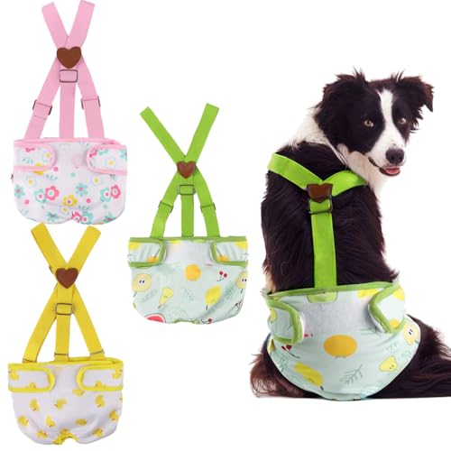 Waschbare Windeln für Hündinnen mit Hosenträgern, wiederverwendbar, feste Hundewindeln, super saugfähig, auslaufsicher, für kleine, mittelgroße und große Hunde im Wärmezyklus, Größe XL, 3 Stück Waschbare Windeln für Hündinnen mit Hosenträgern, wiederverwendbar, feste Hundewindeln, super saugfähig, auslaufsicher, für kleine, mittelgroße und große Hunde im Wärmezyklus, Größe XL, 3 Stück von SERENEDWELLING