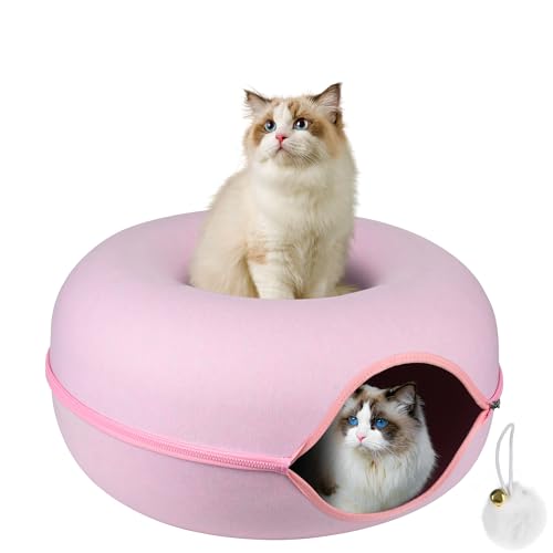 SERLD Peekaboo Katzenhöhle, Katzentunnelbett für Indoor-Katzen, Donut-Tunnel für Haustier-Katzenhaus, abnehmbarer runder Katzenfilz und waschbarer Innen-Katzenspieltunnel (groß, Rosa) von SERLD