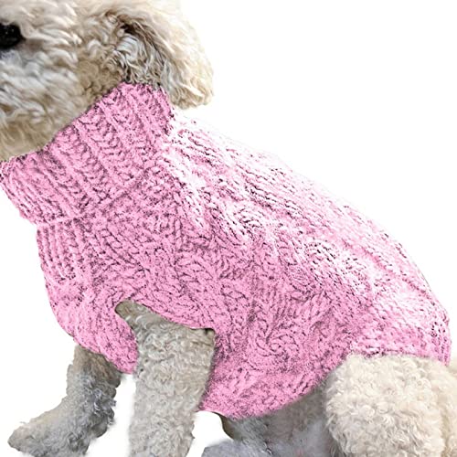 SERUMY Hundekleidung Hundepullover Winter warme Hundekleidung für kleine Hunde Rollkragen gestrickte Haustierkleidung Welpen Katze Pullover Weste Chihuahua Yorkie Mantel - Rosa, M von SERUMY