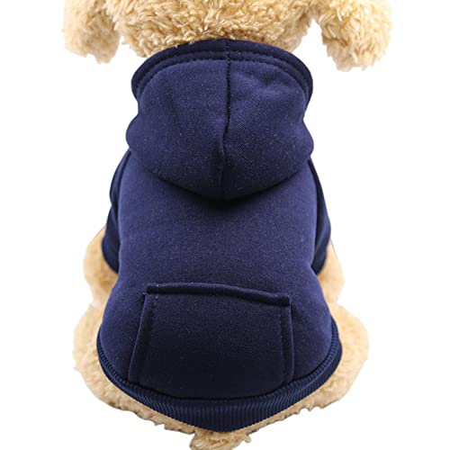 SERUMY Hundekleidung Solide Hunde-Kapuzenpullover Haustierkleidung für kleine Hunde Welpenmantel Jacken Sweatshirt für Chihuahua-Kostüm Baumwolle Haustier-Outfits - Marineblau, S von SERUMY