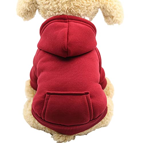 SERUMY Hundekleidung Solide Hunde-Kapuzenpullover Haustierkleidung für kleine Hunde Welpenmantel Jacken Sweatshirt für Chihuahua-Kostüm Baumwolle Haustier-Outfits Weinrot, M von SERUMY