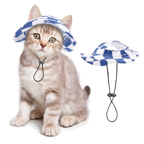 Haustierhut für Katzen/Hunde mit Ohrlöchern, Sonnenschutz, verstellbare Schnur, Baseballkappe für kleine und mittelgroße Katzen/Hunde, Outdoor-Party, Kostüm, Dekoration (Blau und Weiß, Größe S) Haustierhut für Katzen/Hunde mit Ohrlöchern, Sonnenschutz, verstellbare Schnur, Baseballkappe für kleine und mittelgroße Katzen/Hunde, Outdoor-Party, Kostüm, Dekoration (Blau und Weiß, Größe S) von SETSBO