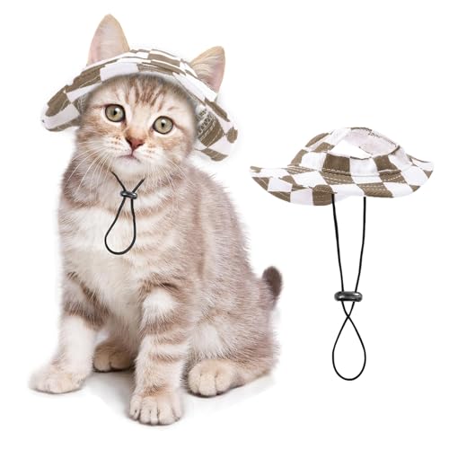 Haustierhut für Katzen/Hunde mit Ohrlöchern, Sonnenschutz, verstellbare Schnur, Baseballkappe für kleine und mittelgroße Katzen/Hunde, Outdoor-Party, Kostüm, Dekoration (Braun und Weiß, Größe S) Haustierhut für Katzen/Hunde mit Ohrlöchern, Sonnenschutz, verstellbare Schnur, Baseballkappe für kleine und mittelgroße Katzen/Hunde, Outdoor-Party, Kostüm, Dekoration (Braun und Weiß, Größe S) von SETSBO