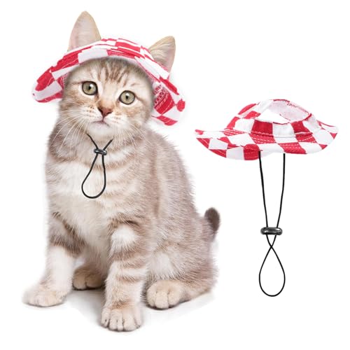 Haustierhut für Katzen/Hunde mit Ohrlöchern, Sonnenschutz, verstellbare Schnur, Baseballkappe für kleine und mittelgroße Katzen/Hunde, Outdoor-Party, Kostüm, Dekoration (Rot und Weiß, Größe S) Haustierhut für Katzen/Hunde mit Ohrlöchern, Sonnenschutz, verstellbare Schnur, Baseballkappe für kleine und mittelgroße Katzen/Hunde, Outdoor-Party, Kostüm, Dekoration (Rot und Weiß, Größe S) von SETSBO
