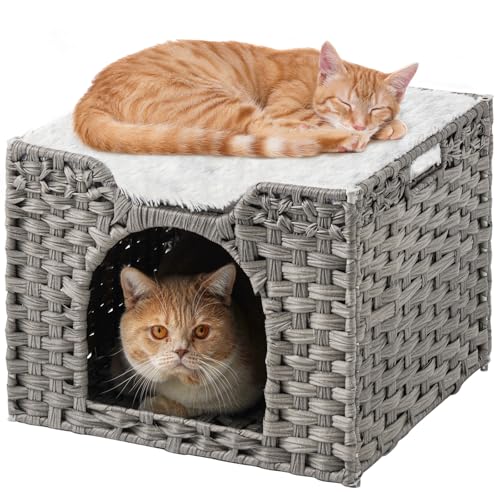 SETVSON Katzenbetten für Indoor-Katzen, Katzenhöhle, Kätzchenbett, Katzenbett, Höhle, Katzenversteck, handgewebtes Rattan-Katzenhaus, Katzenhöhlenbett, großes Katzenwürfel, überdachtes Katzenbett, SETVSON Katzenbetten für Indoor-Katzen, Katzenhöhle, Kätzchenbett, Katzenbett, Höhle, Katzenversteck, handgewebtes Rattan-Katzenhaus, Katzenhöhlenbett, großes Katzenwürfel, überdachtes Katzenbett, von SETVSON