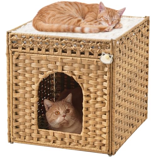 SETVSON Katzenbetten für Indoor Katzen Katzenbett Höhle, Katzenhöhle Doppelkatzenbett, Handgewebte Rattan-Katzenhäuser, großes Katzenbett, Höhle Katzenbett mit doppelseitigen weichen Kissen bedeckt, SETVSON Katzenbetten für Indoor Katzen Katzenbett Höhle, Katzenhöhle Doppelkatzenbett, Handgewebte Rattan-Katzenhäuser, großes Katzenbett, Höhle Katzenbett mit doppelseitigen weichen Kissen bedeckt, von SETVSON