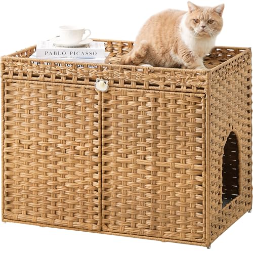 SETVSON Katzentoilette Gehege Möbel, Handgewebtes Rattan Versteckte Katzentoilette mit Matte, Großer Raum Katzenhaus mit 2 S-förmigen Haken 30,3 x 18,3 x 24,4 Zoll, Indoor für Wohnzimmer Wohnung SETVSON Katzentoilette Gehege Möbel, Handgewebtes Rattan Versteckte Katzentoilette mit Matte, Großer Raum Katzenhaus mit 2 S-förmigen Haken 30,3 x 18,3 x 24,4 Zoll, Indoor für Wohnzimmer Wohnung von SETVSON