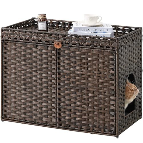 SETVSON Katzentoilette Gehege Möbel, Versteckte Katzentoilette Katzentoilette Schrank mit 2 Katzentoilette Matten, Handgewebtes Rattan Großraum Katzenhaus Indoor für Wohnzimmer Schlafzimmer Wohnung SETVSON Katzentoilette Gehege Möbel, Versteckte Katzentoilette Katzentoilette Schrank mit 2 Katzentoilette Matten, Handgewebtes Rattan Großraum Katzenhaus Indoor für Wohnzimmer Schlafzimmer Wohnung von SETVSON