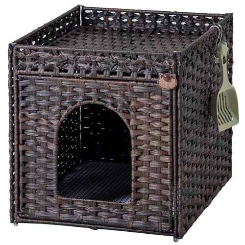 SETVSON Katzentoilette Gehege Möbel, Versteckte Katzentoilette mit Matte und Zaun, Handgewebtes Rattan-Katzenhaus mit zwei S-förmigen Haken für Wohnzimmer, Schlafzimmer, 18,5 x 20,5 x 19,1 Zoll SETVSON Katzentoilette Gehege Möbel, Versteckte Katzentoilette mit Matte und Zaun, Handgewebtes Rattan-Katzenhaus mit zwei S-förmigen Haken für Wohnzimmer, Schlafzimmer, 18,5 x 20,5 x 19,1 Zoll von SETVSON
