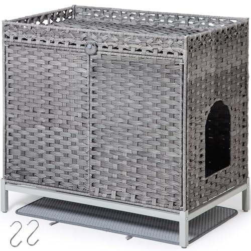 SETVSON Katzentoilette mit Möbeln, verstecktes handgewebtes Rattanklo mit Matte, großes Katzenhaus mit Metallfüßen, 76 x 47 x 71 cm, Innenbereich, für Wohnzimmer, Schlafzimmer, Grau SETVSON Katzentoilette mit Möbeln, verstecktes handgewebtes Rattanklo mit Matte, großes Katzenhaus mit Metallfüßen, 76 x 47 x 71 cm, Innenbereich, für Wohnzimmer, Schlafzimmer, Grau von SETVSON
