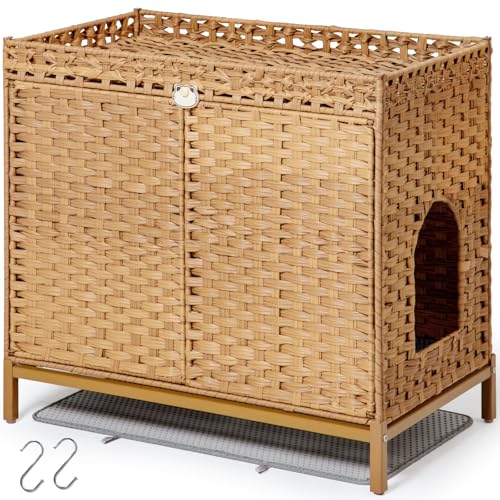 SETVSON Katzentoiletten-Gehäuse, versteckte Katzentoiletten-Möbel mit Katzentoilette, große versteckte Katzentoiletten-Möbel, handgewebtes Rattan-Katzenhaus mit Metallfüßen, 76 x 47 x 71 cm SETVSON Katzentoiletten-Gehäuse, versteckte Katzentoiletten-Möbel mit Katzentoilette, große versteckte Katzentoiletten-Möbel, handgewebtes Rattan-Katzenhaus mit Metallfüßen, 76 x 47 x 71 cm von SETVSON