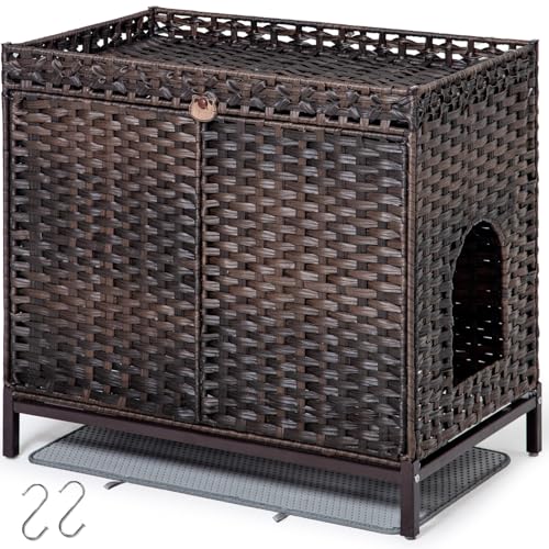 SETVSON Katzentoiletten-Gehäuse, versteckte Katzentoiletten-Möbel mit Katzentoilette, große versteckte Katzentoiletten-Möbel, handgewebtes Rattan-Katzenhaus mit Metallfüßen, 76 x 47 x 71 cm SETVSON Katzentoiletten-Gehäuse, versteckte Katzentoiletten-Möbel mit Katzentoilette, große versteckte Katzentoiletten-Möbel, handgewebtes Rattan-Katzenhaus mit Metallfüßen, 76 x 47 x 71 cm von SETVSON
