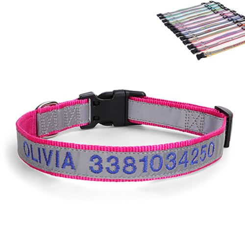 Reflektierendes Hundehalsband, personalisierbar, personalisierbar, mit Haustiername und Telefonnummer, kann mit einem Zugseil verwendet werden (Rosarot) von SEVSO