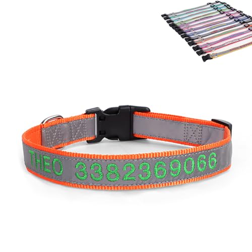 SEVSO Reflektierendes Hundehalsband, personalisierbar, personalisierbar, mit Haustiername und Telefonnummer, kann mit einem Zugseil verwendet werden (orange) von SEVSO