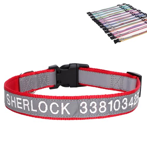 SEVSO Personalisiertes Reflektierendes Hundehalsband, Individuell Besticktes, Personalisiertes Hundehalsband Mit Haustiernamen Und Telefonnummer, Kann Mit Einem Zugseil Verwendet Werden (Red) von SEVSO