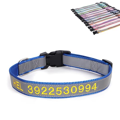 SEVSO Reflektierendes Hundehalsband, personalisierbar, personalisierbar, mit Haustiername und Telefonnummer, kann mit einem Zugseil verwendet werden (Dunkelblau) von SEVSO