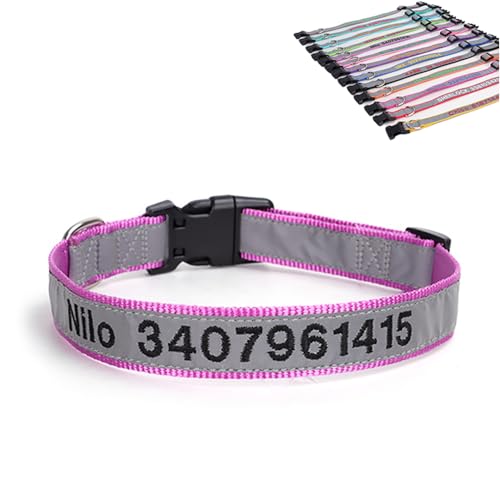 SEVSO Reflektierendes Hundehalsband, personalisierbar, personalisierbar, mit Haustiername und Telefonnummer, kann mit einem Zugseil verwendet werden (Hellviolett) von SEVSO