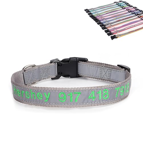 SEVSO Reflektierendes Hundehalsband, personalisierbar, personalisierbar, mit Haustiername und Telefonnummer, kann mit einem Zugseil verwendet werden (grau) von SEVSO