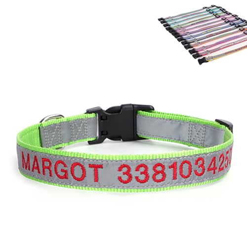 SEVSO Reflektierendes Hundehalsband, personalisierbar, personalisierbar, mit Haustiername und Telefonnummer, kann mit einem Zugseil verwendet werden (grünes Gras) von SEVSO