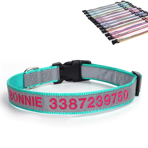 SEVSO Reflektierendes Hundehalsband, personalisierbar, personalisierbar, mit Haustiername und Telefonnummer, kann mit einem Zugseil verwendet werden (grünes Licht) von SEVSO